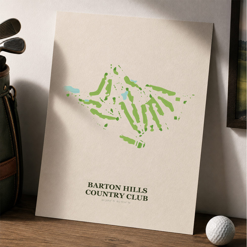 Barton Hills Country Club Golf Course Map Print Poster | Michigan USA Golf Wall Art