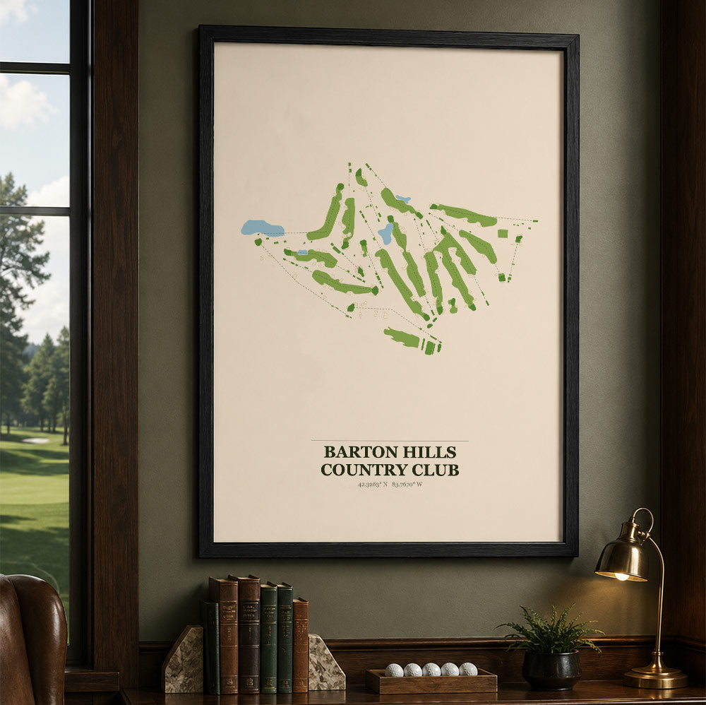 Barton Hills Country Club Golf Course Map Print Poster | Michigan USA Golf Wall Art