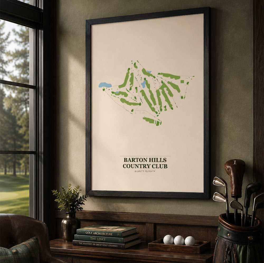 Barton Hills Country Club Golf Course Map Print Poster | Michigan USA Golf Wall Art