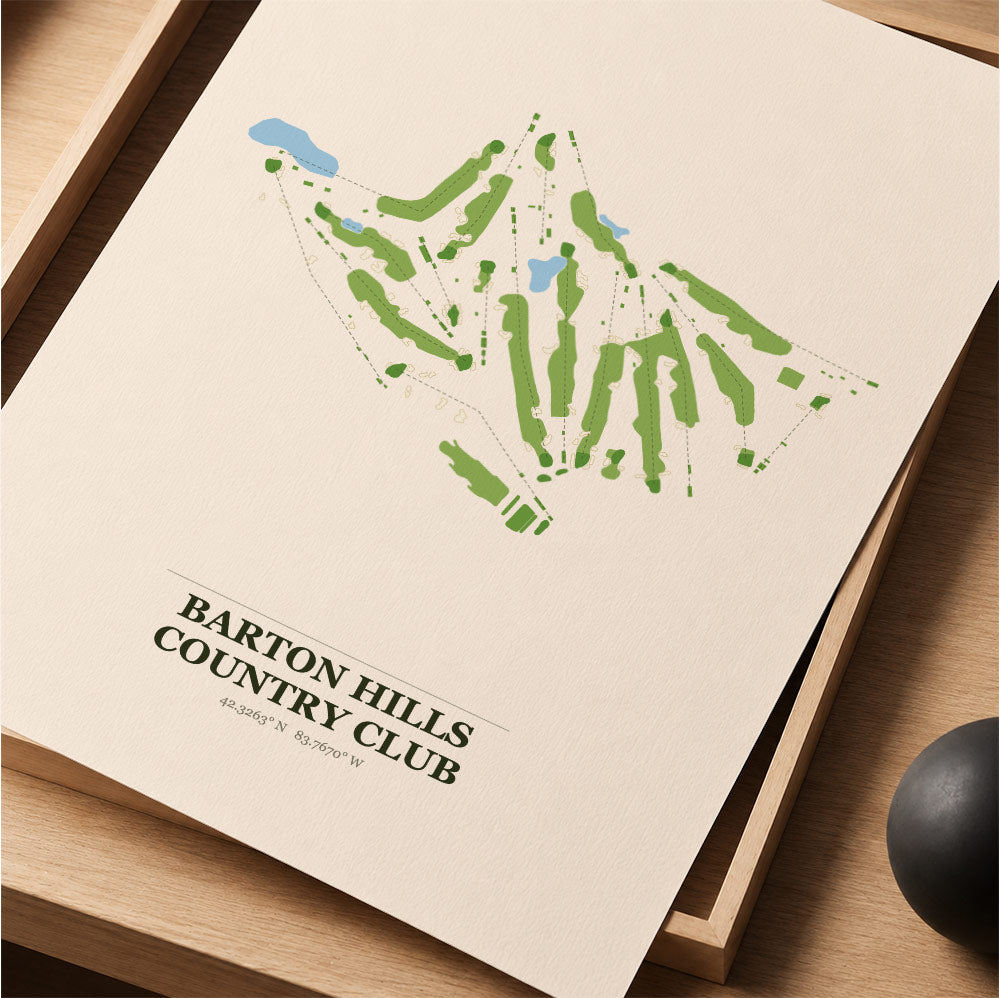 Barton Hills Country Club Golf Course Map Print Poster | Michigan USA Golf Wall Art