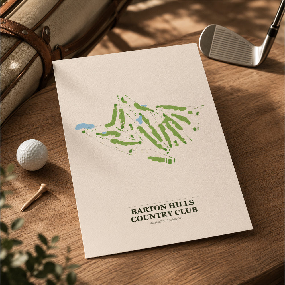 Barton Hills Country Club Golf Course Map Print Poster | Michigan USA Golf Wall Art