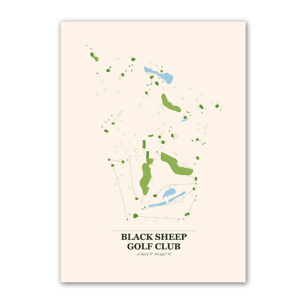 Black Sheep golf course map print poster, Illinois USA golf wall art