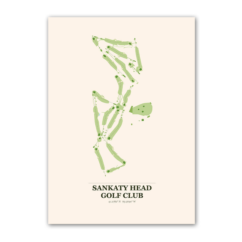 Sankaty Head golf course map print poster, Massachusetts USA golf wall art