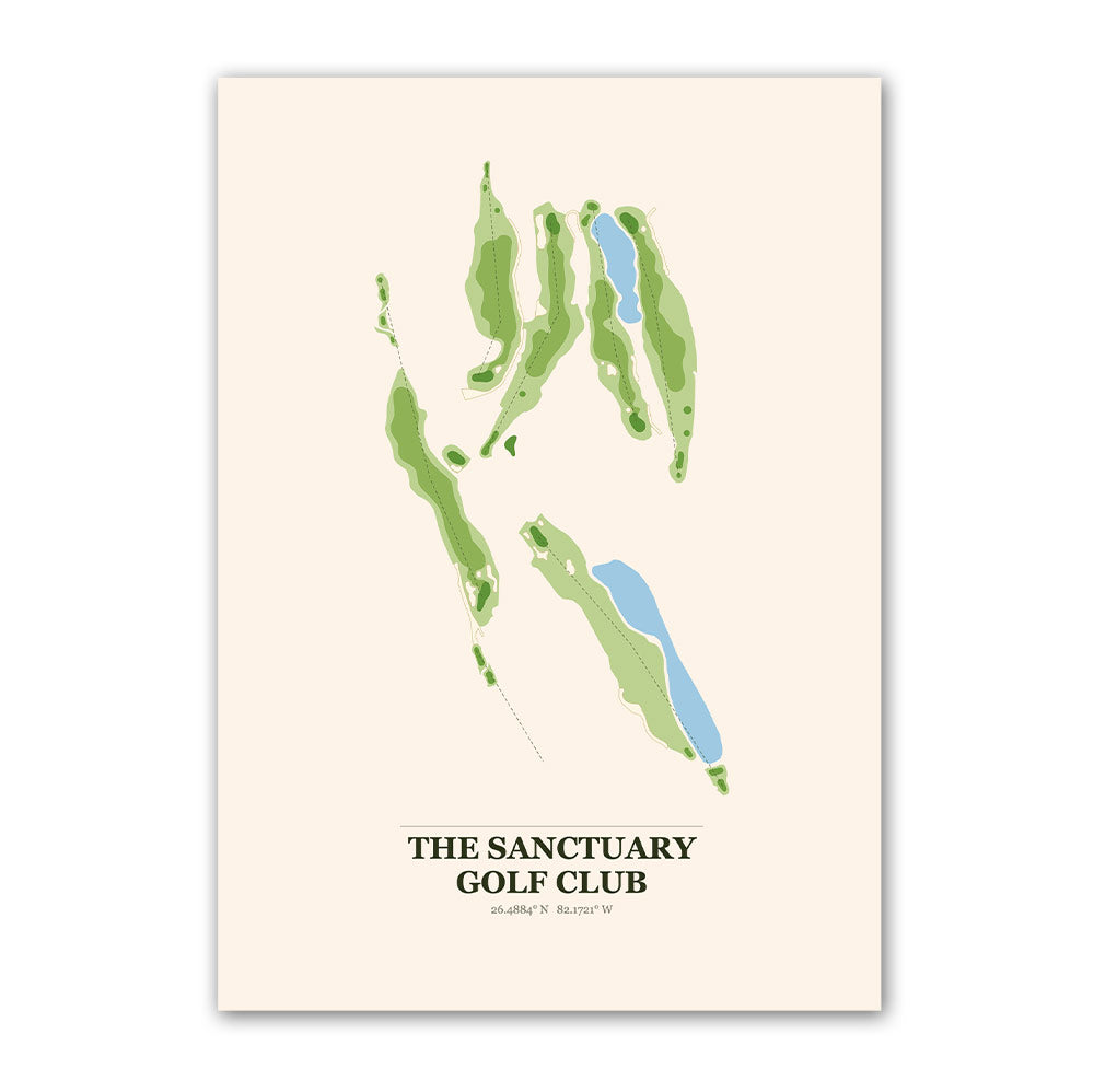 The Sanctuary golf course map print poster, Florida USA golf wall art