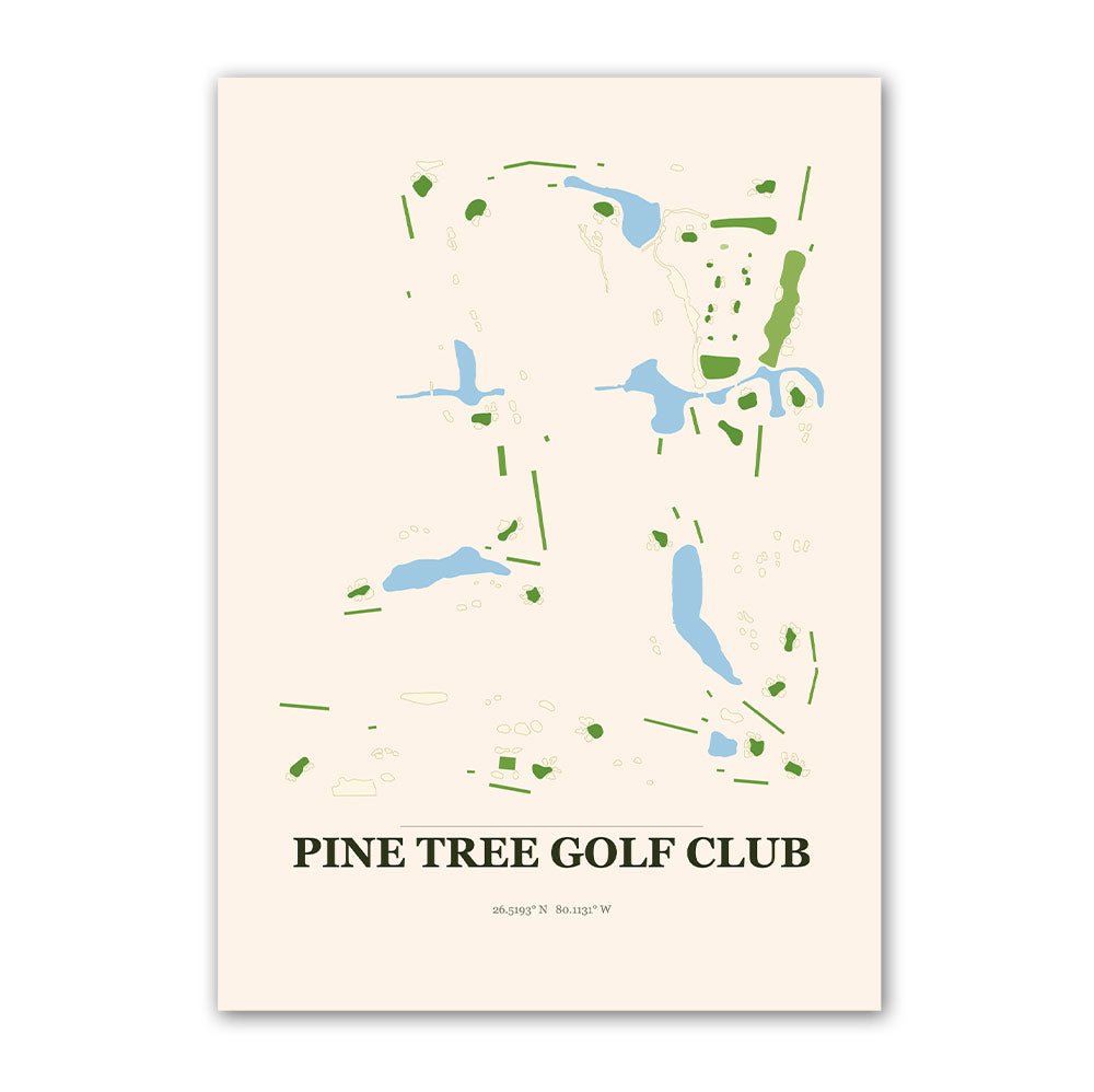 Pine Tree golf course map print poster, Florida USA golf wall art