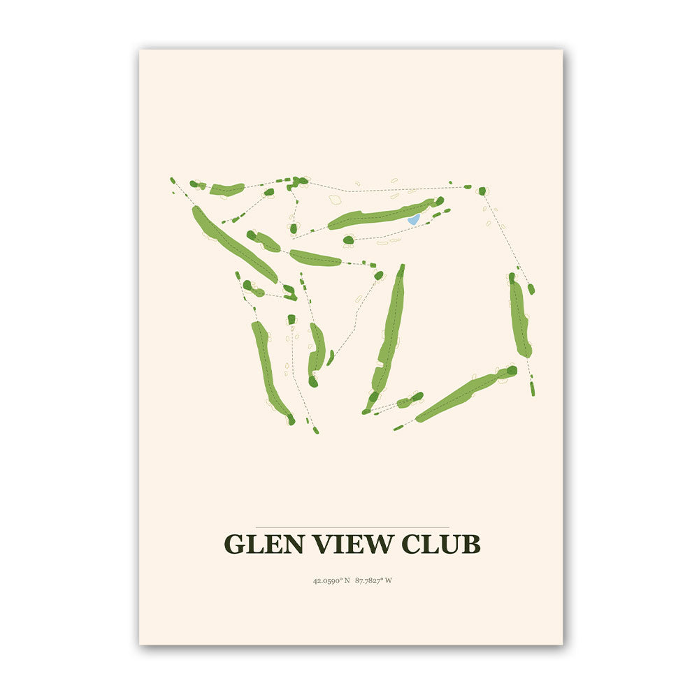Glen View Club golf course map print poster, Illinois USA golf wall art