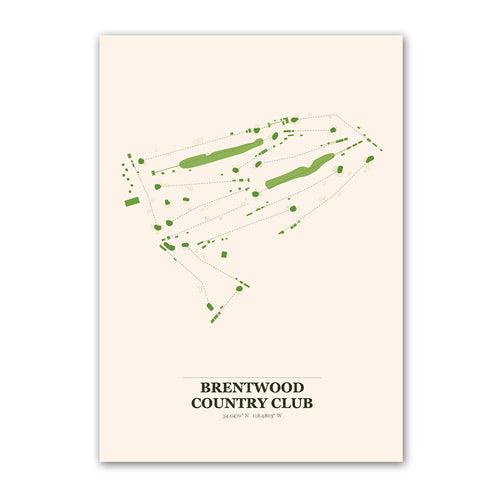 Brentwood Country Club golf course map print poster, California USA golf wall art
