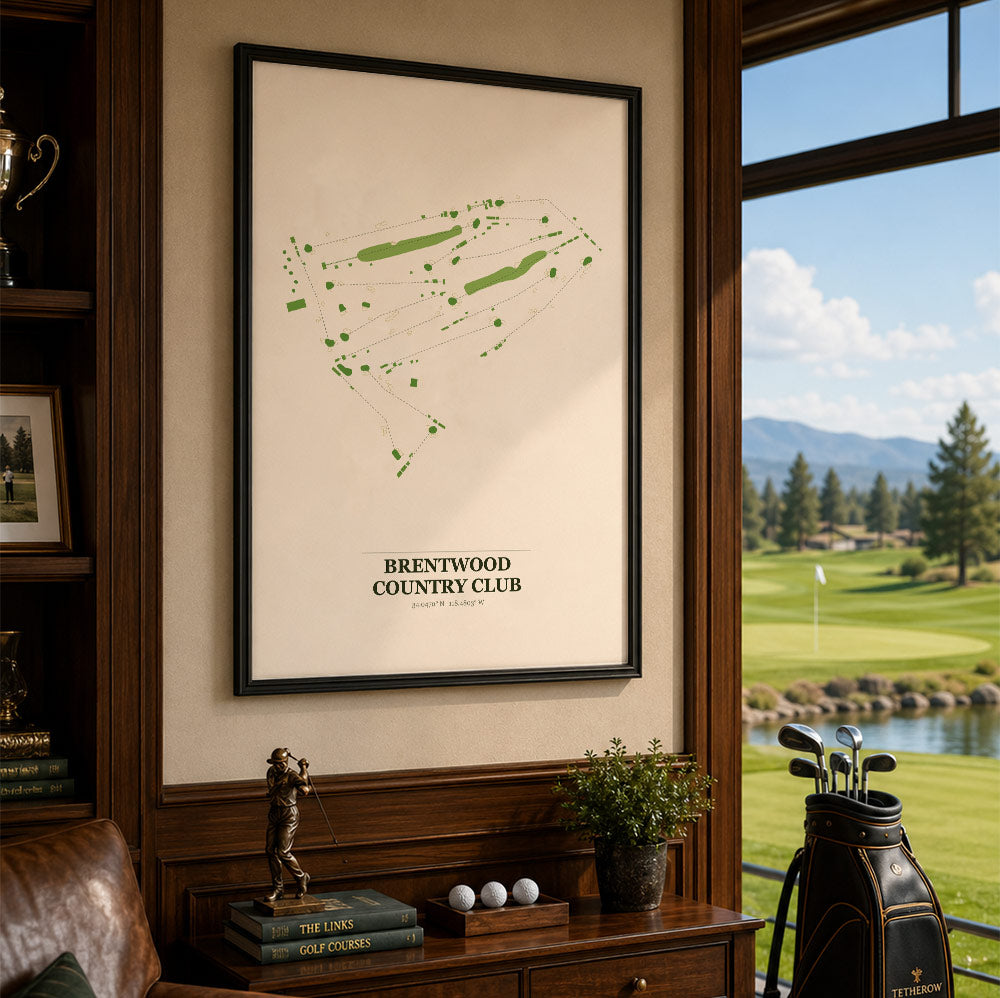 Brentwood Country Club Golf Course Map Print Poster | California USA Golf Wall Art