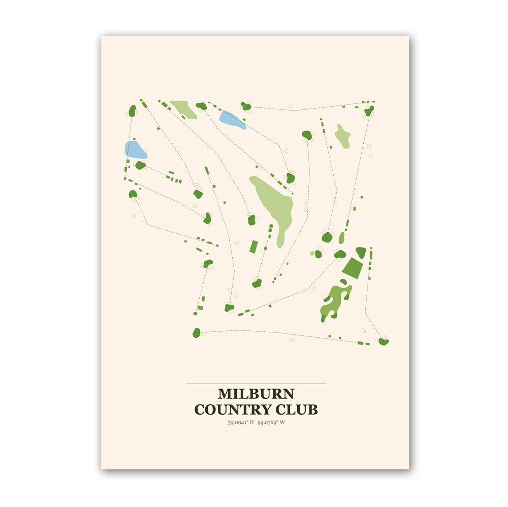 Milburn Country Club golf course map print poster, Kansas USA golf wall art