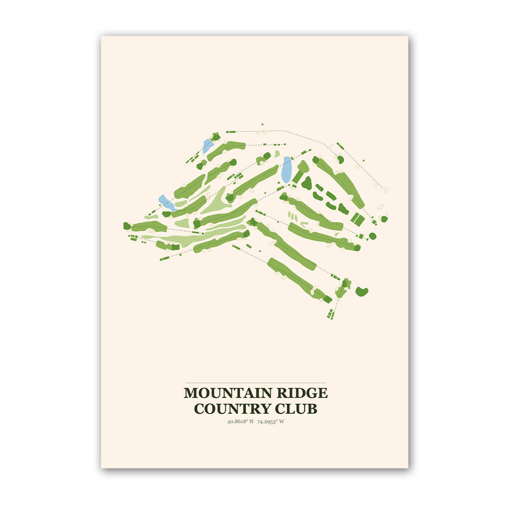 Mountain Ridge Country Club golf course map print poster, New Jersey USA golf wall art
