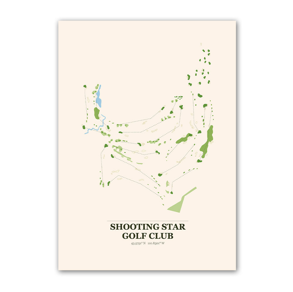 Shooting Star golf course map print poster, Wyoming USA golf wall art