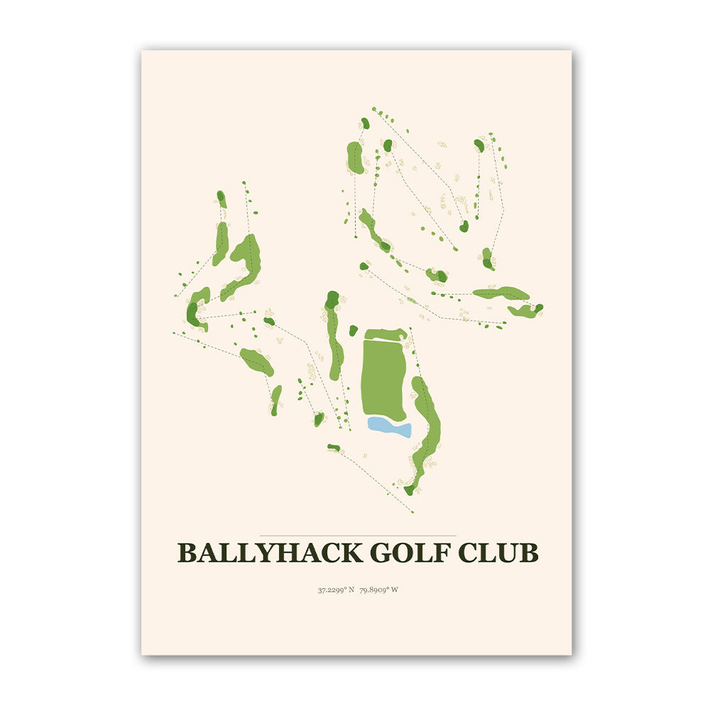 Ballyhack golf course map print poster, Virginia USA golf wall art