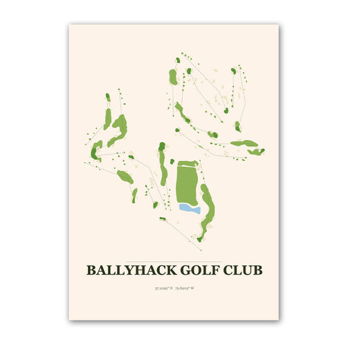 Ballyhack golf course map print poster, Virginia USA golf wall art