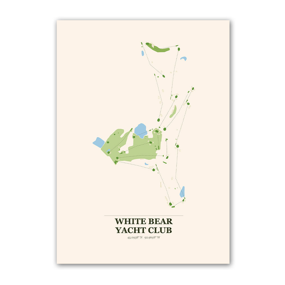 White Bear Yacht Club golf course map print poster, Minnesota USA golf wall art