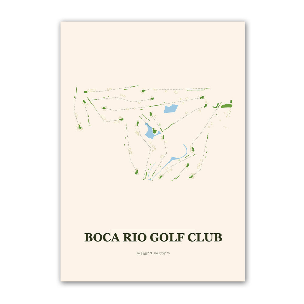 Boca Rio golf course map print poster, Florida USA golf wall art