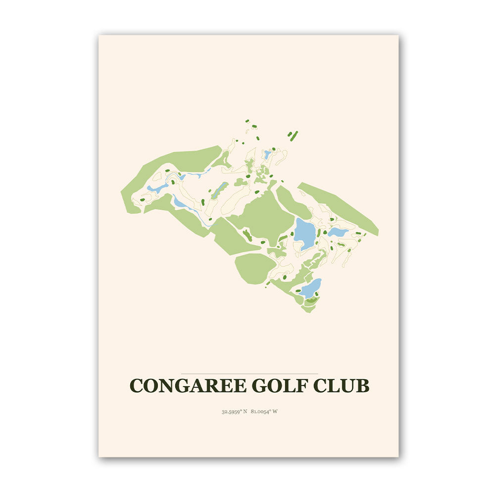 Congaree golf course map print poster, South Carolina USA golf wall art