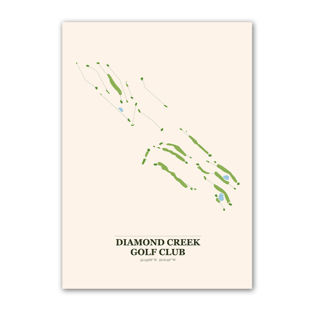 Diamond Creek golf course map print poster, North Carolina USA golf wall art