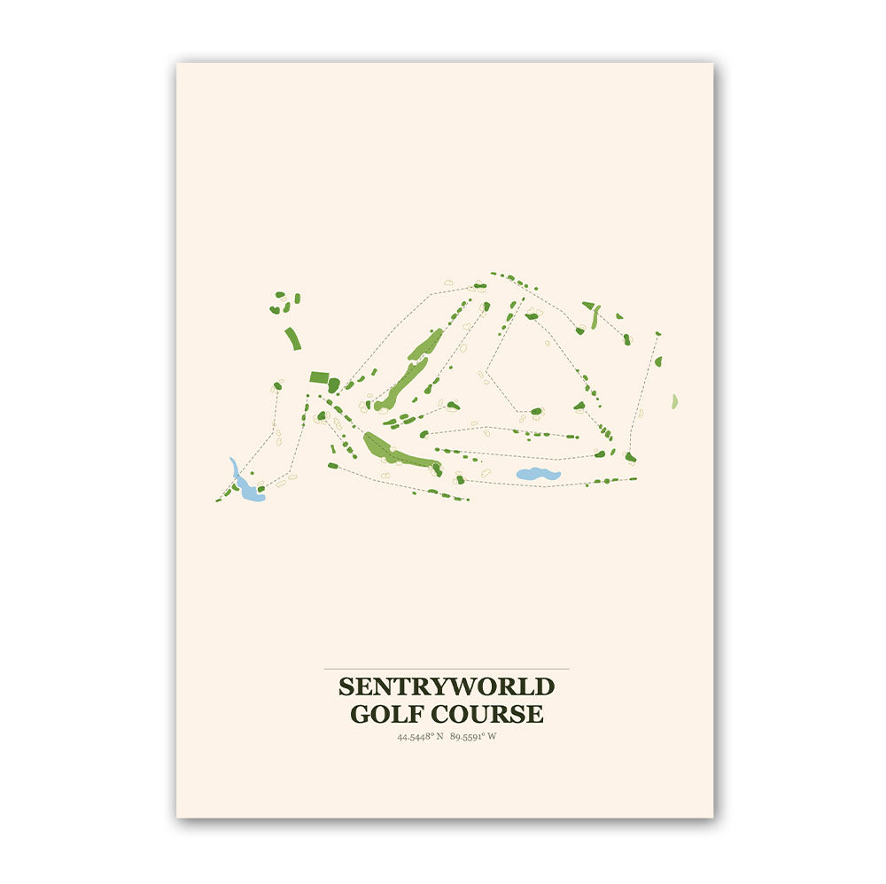 SentryWorld golf course map print poster, Wisconsin USA golf wall art