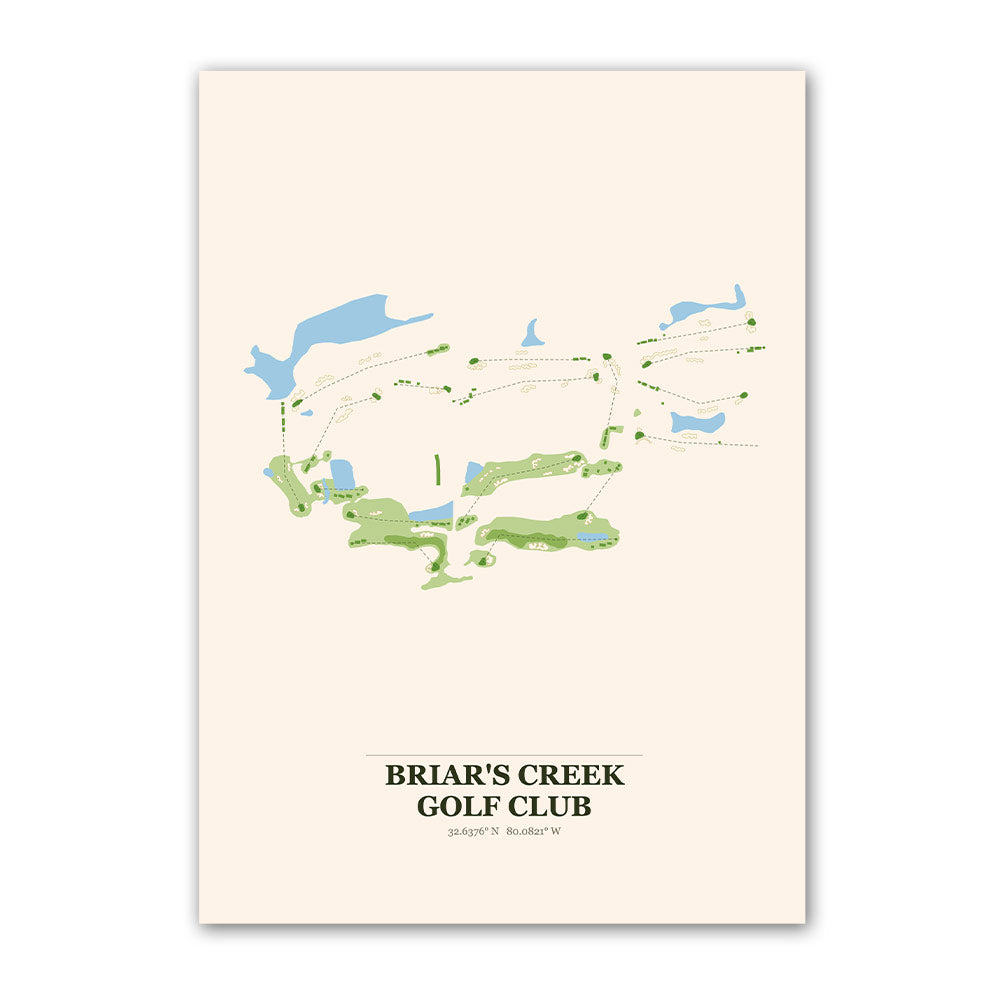 Briar's Creek golf course map print poster, South Carolina USA golf wall art