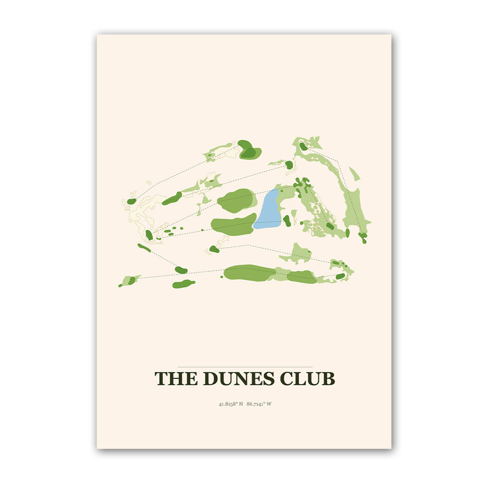 The Dunes Club golf course map print poster, Michigan USA golf wall art