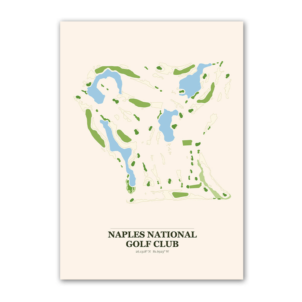Naples National golf course map print poster, Florida USA golf wall art