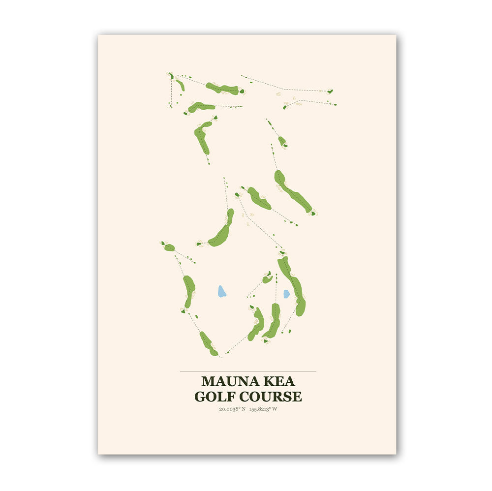 Mauna Kea golf course map print poster, Hawaii USA golf wall art