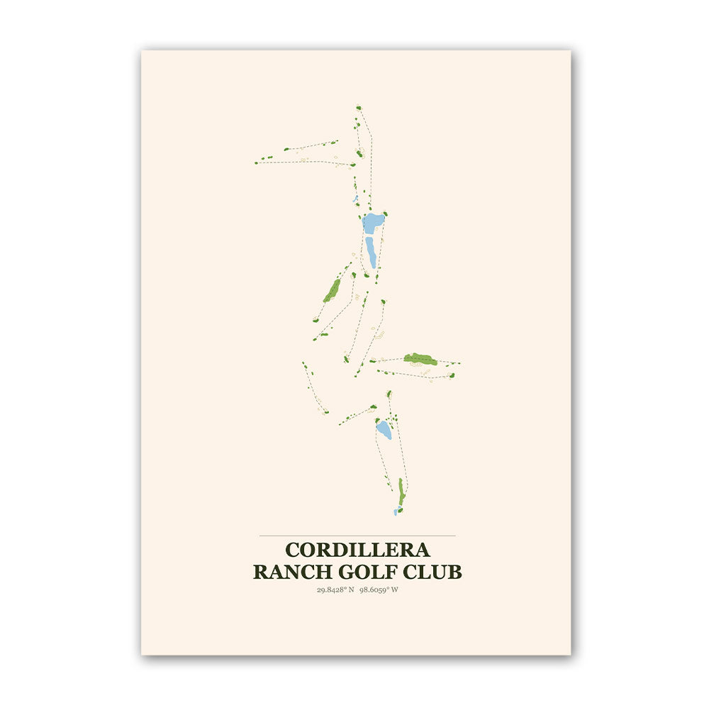 Cordillera Ranch golf course map print poster, Texas USA golf wall art