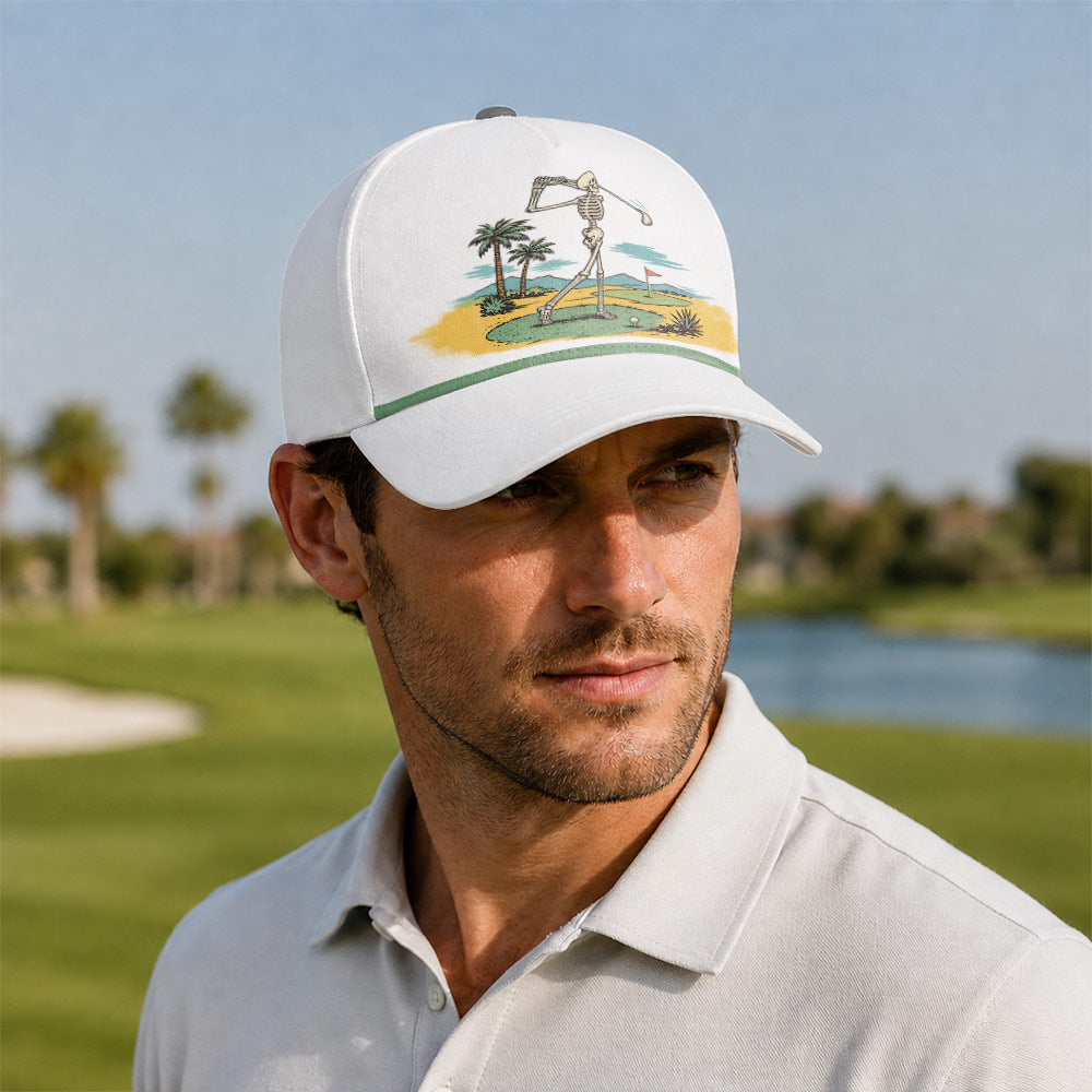 Retro Skeleton Tropical Golf Rope Hat - Funny Golf Gift for Golfers