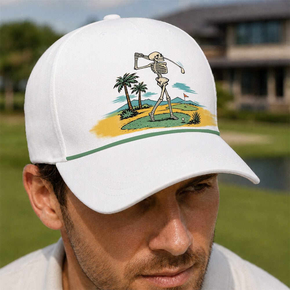 Retro Skeleton Tropical Golf Rope Hat - Funny Golf Gift for Golfers