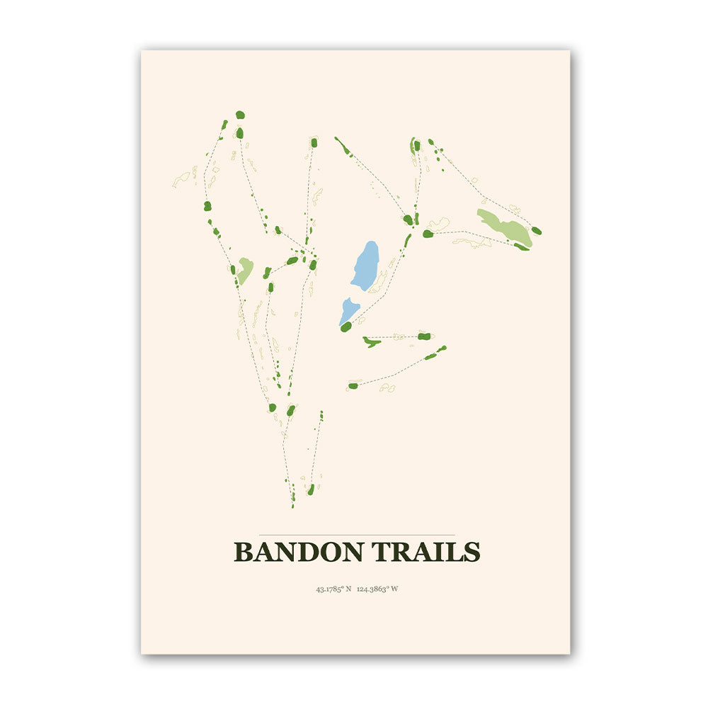 Bandon Trails golf course map print poster, Oregon USA golf wall art