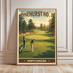 Pinehurst No. 2 vintage golf travel poster, North Carolina golf course wall art