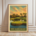 TPC Sawgrass vintage golf travel poster featuring the island green, golf wall art