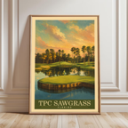 TPC Sawgrass vintage golf travel poster featuring the island green, golf wall art