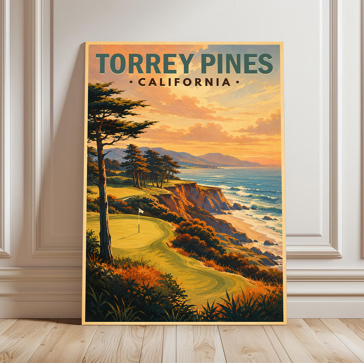 Torrey Pines Vintage Golf Travel Poster | San Diego Golf Wall Art Decor