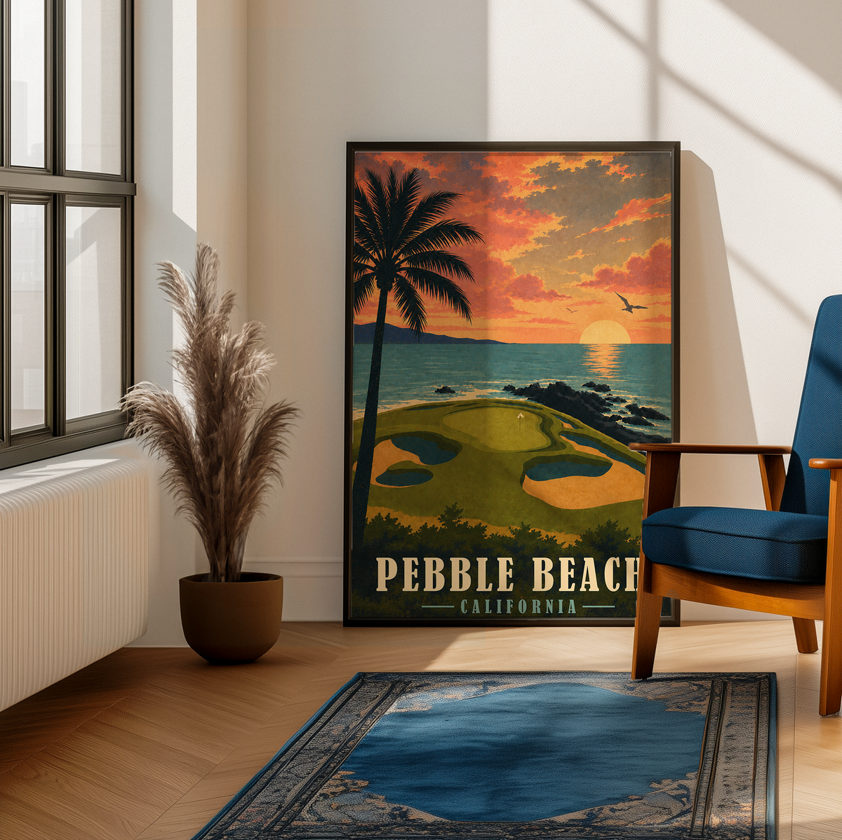 Pebble Beach Vintage Golf Travel Poster | California Golf Wall Art Decor