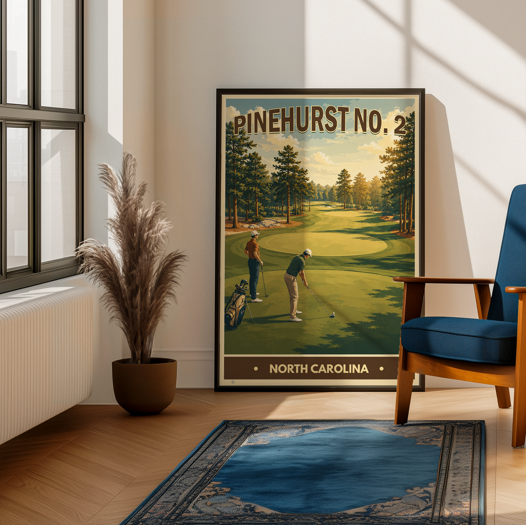 Pinehurst No.2 Vintage Golf Travel Poster | North Carolina Golf Wall Art Decor