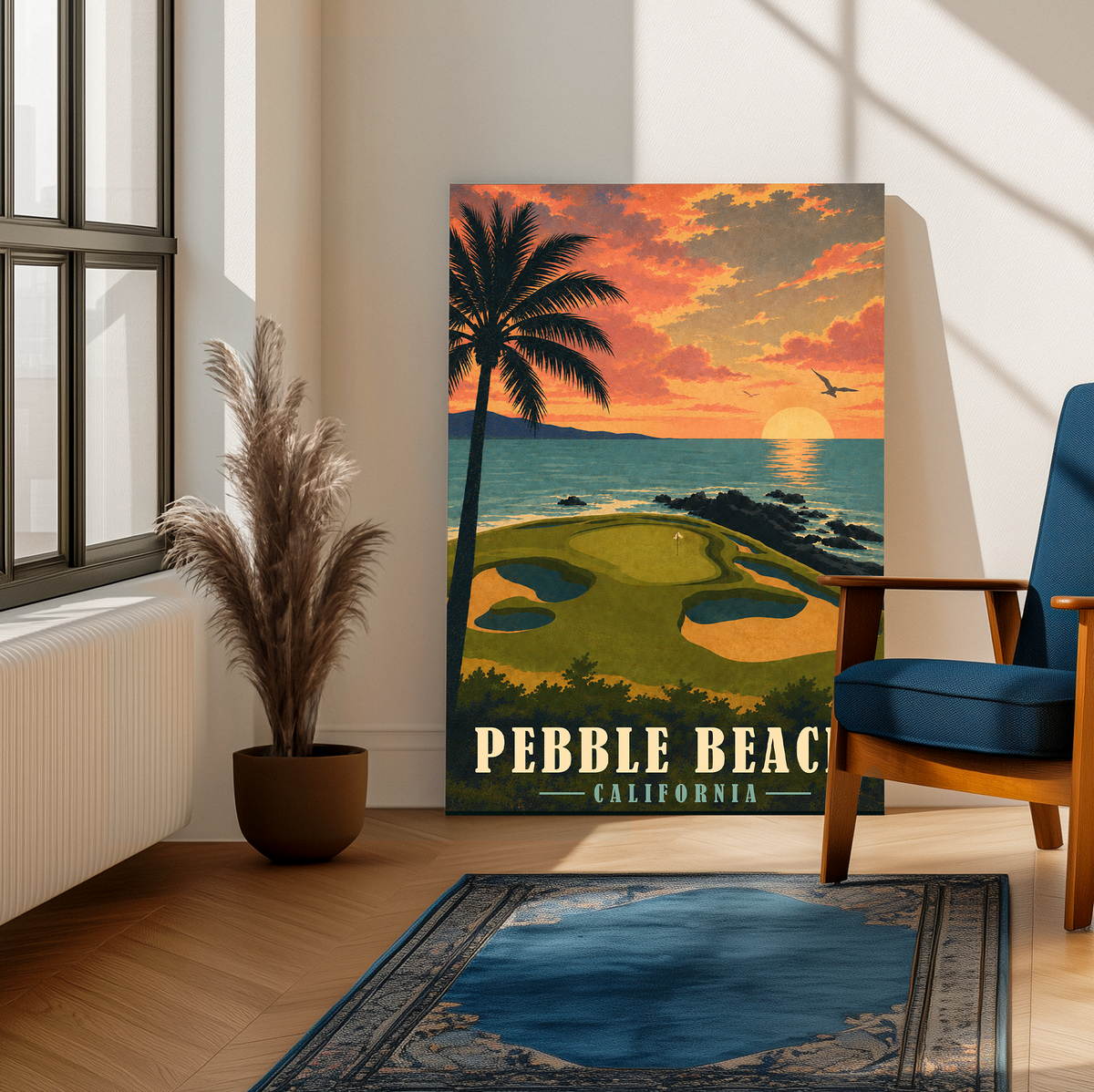Pebble Beach Vintage Golf Travel Poster | California Golf Wall Art Decor