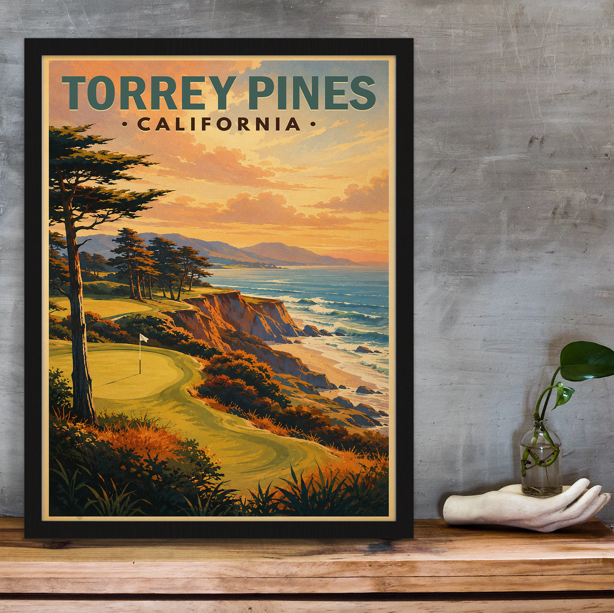 Torrey Pines Vintage Golf Travel Poster | San Diego Golf Wall Art Decor
