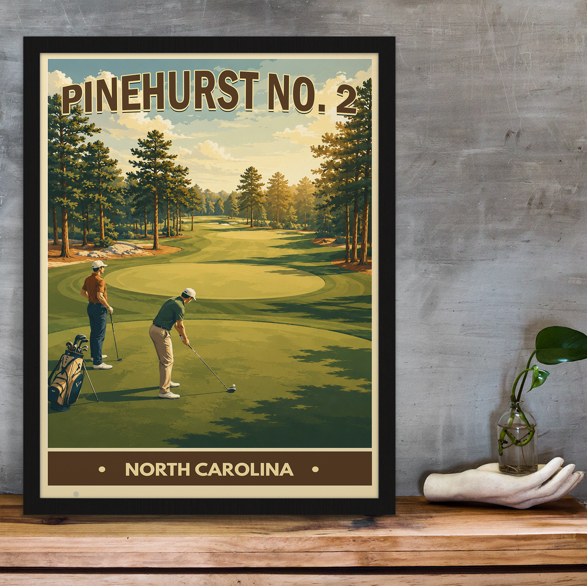 Pinehurst No.2 Vintage Golf Travel Poster | North Carolina Golf Wall Art Decor