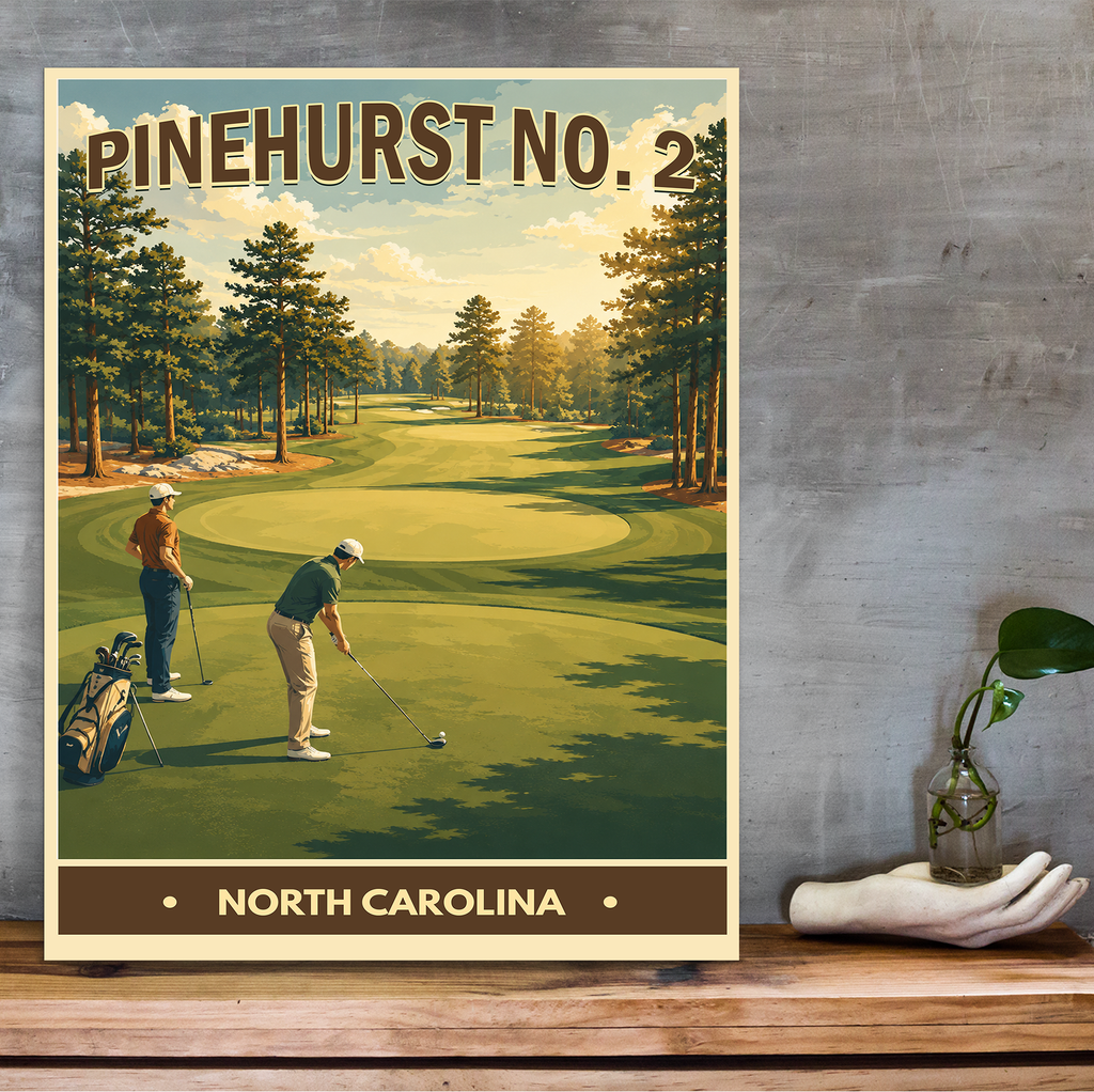 Pinehurst No.2 Vintage Golf Travel Poster | North Carolina Golf Wall Art Decor