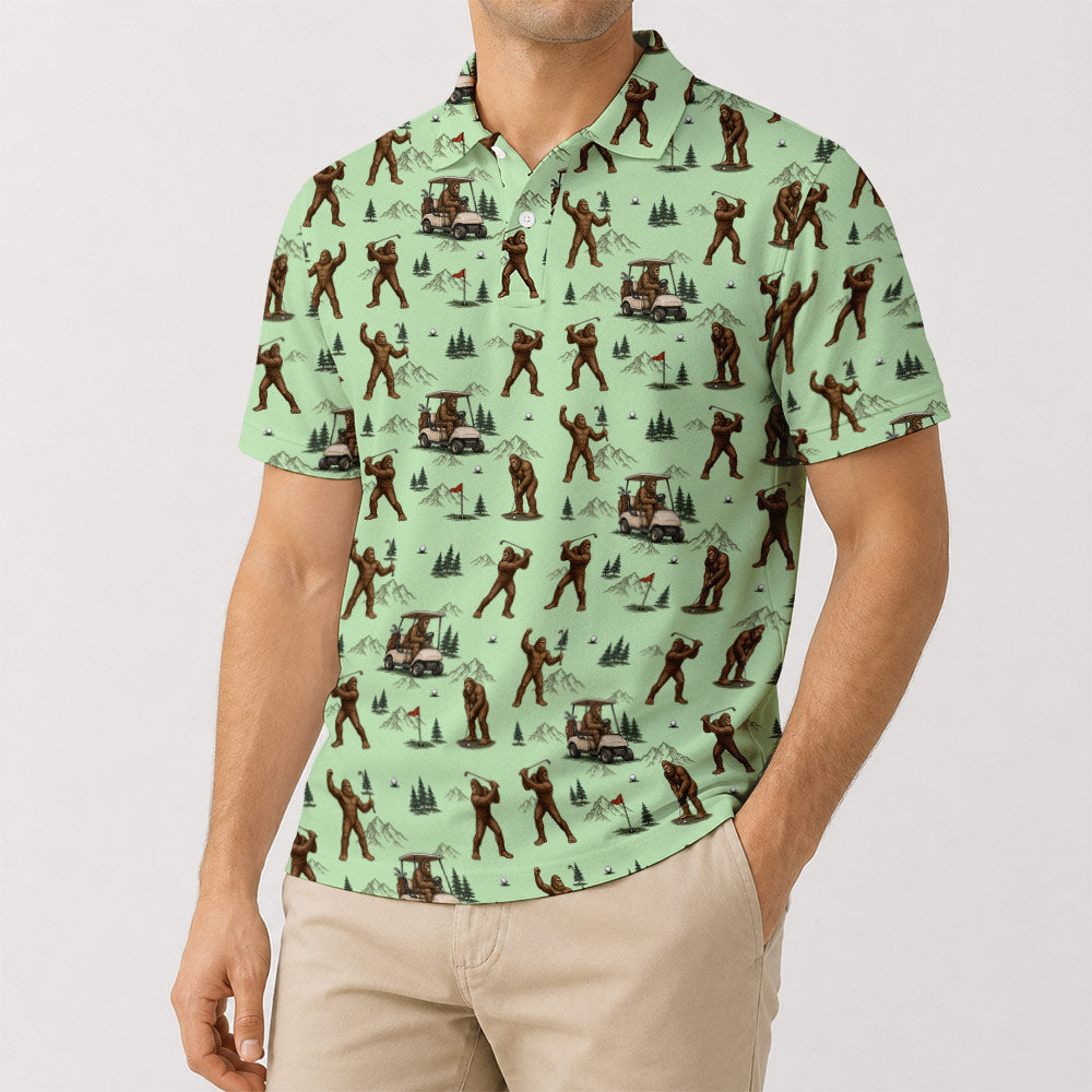 Bigfoot Golf Cart Print Men's Polo - Funny Golf Lover Gift