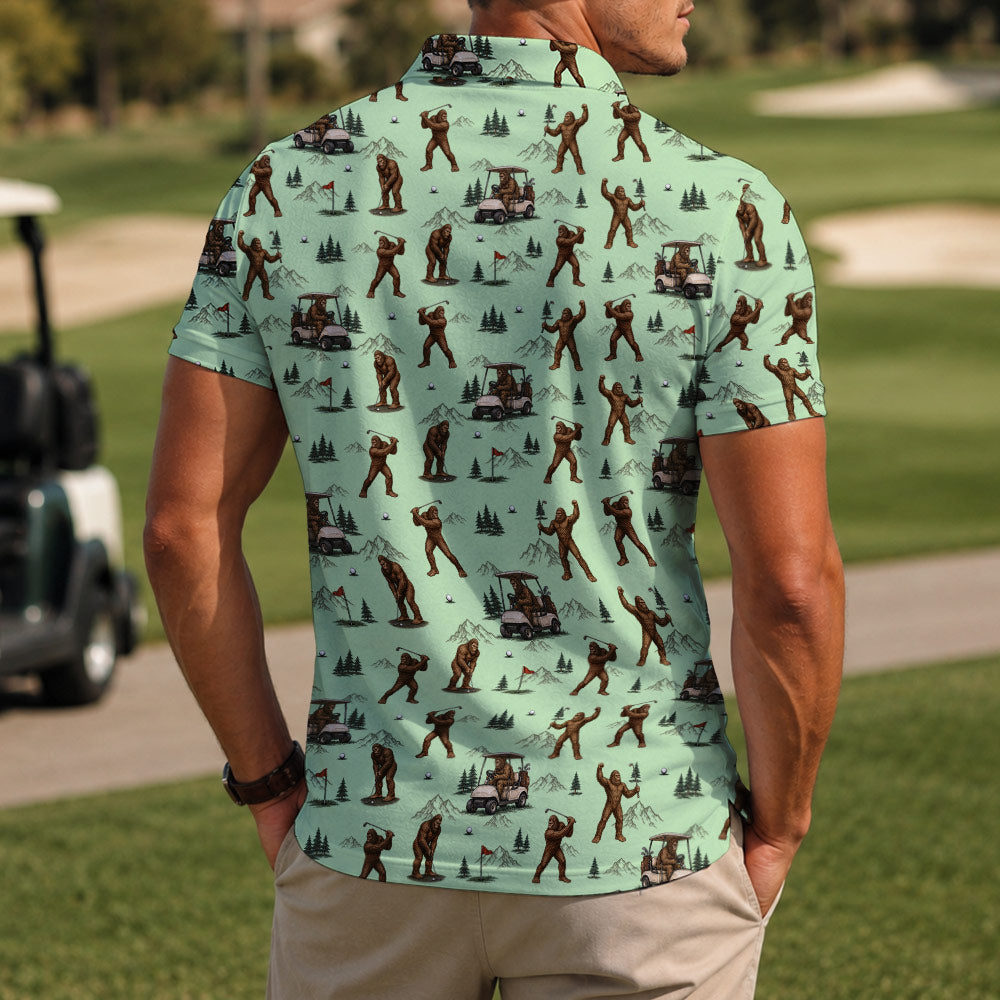 Bigfoot Golf Cart Print Men's Polo - Funny Golf Lover Gift