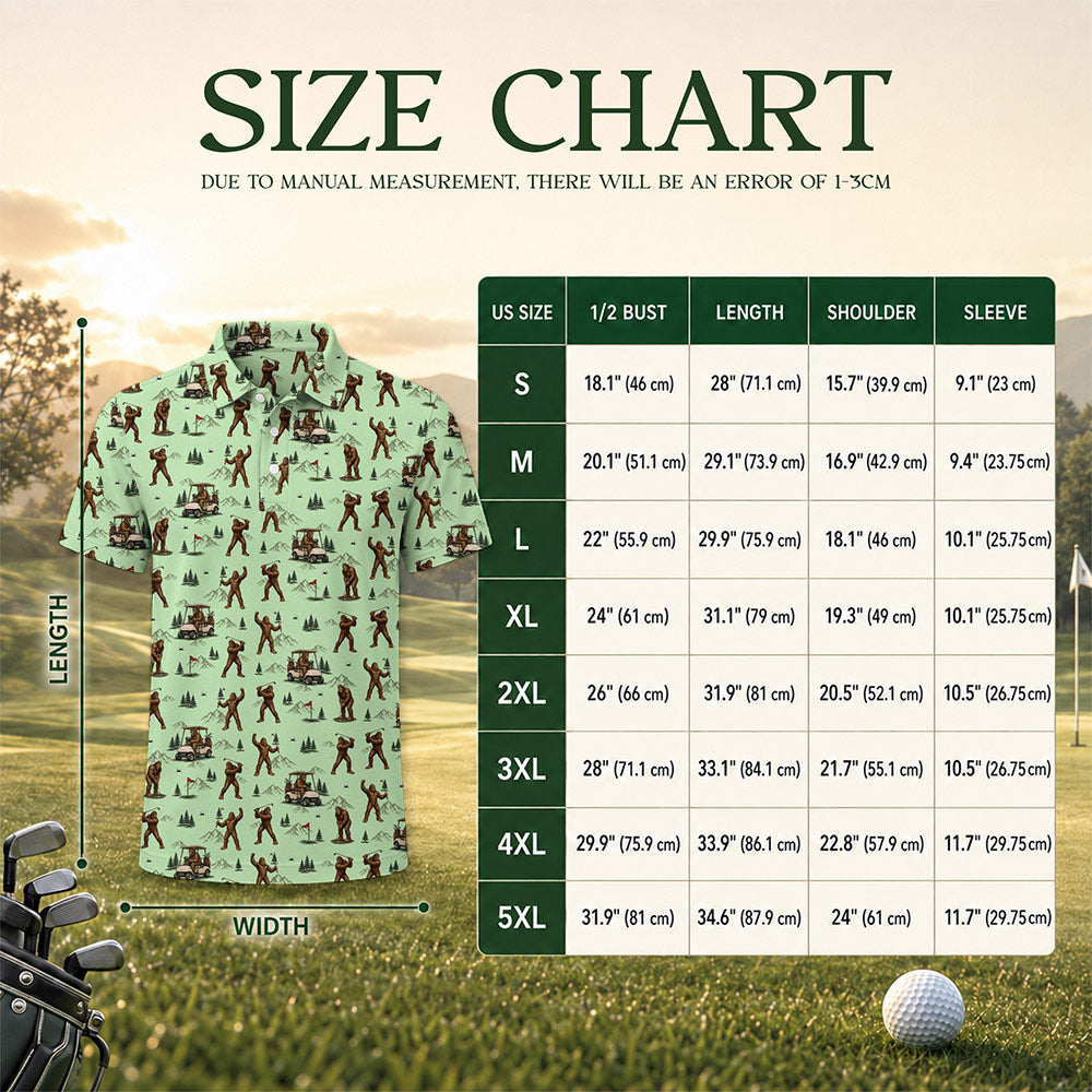 Bigfoot Golf Cart Print Men's Polo - Funny Golf Lover Gift