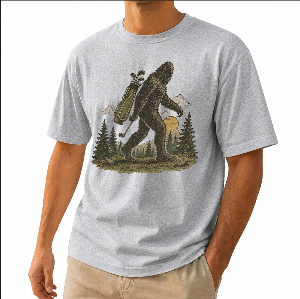 Funny Bigfoot Golf Unisex T-Shirt - Sasquatch Golfer Graphic Tee