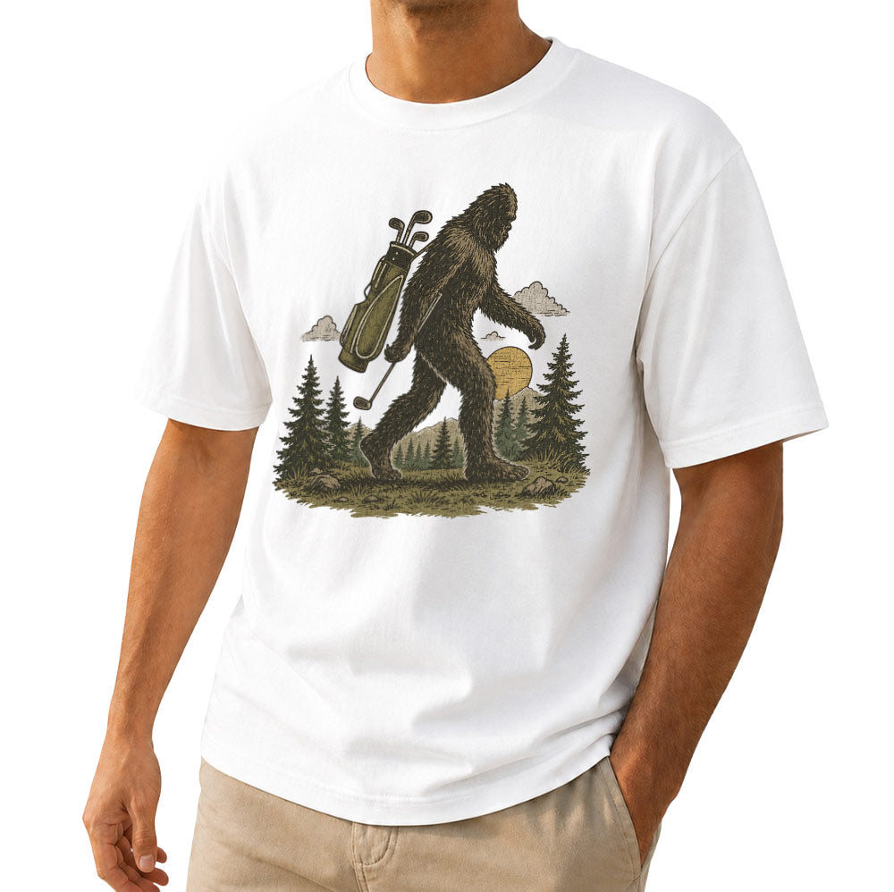 Funny Bigfoot Golf Unisex T-Shirt - Sasquatch Golfer Graphic Tee