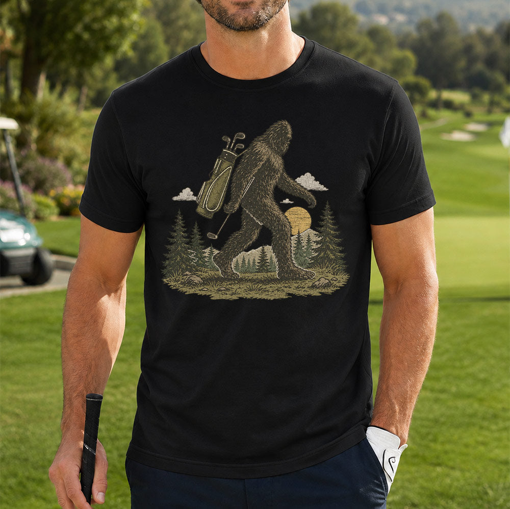 Funny Bigfoot Golf Unisex T-Shirt - Sasquatch Golfer Graphic Tee