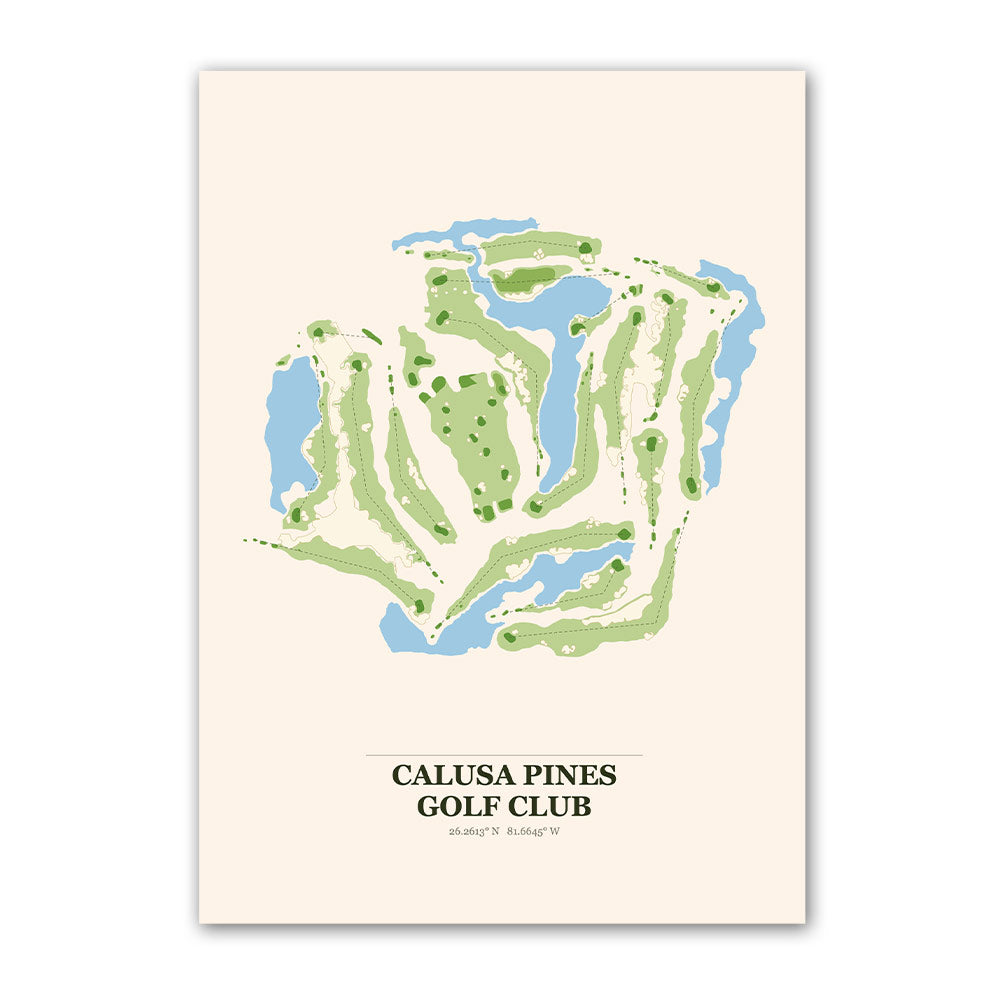 Calusa Pines golf course map print poster, Florida USA golf wall art