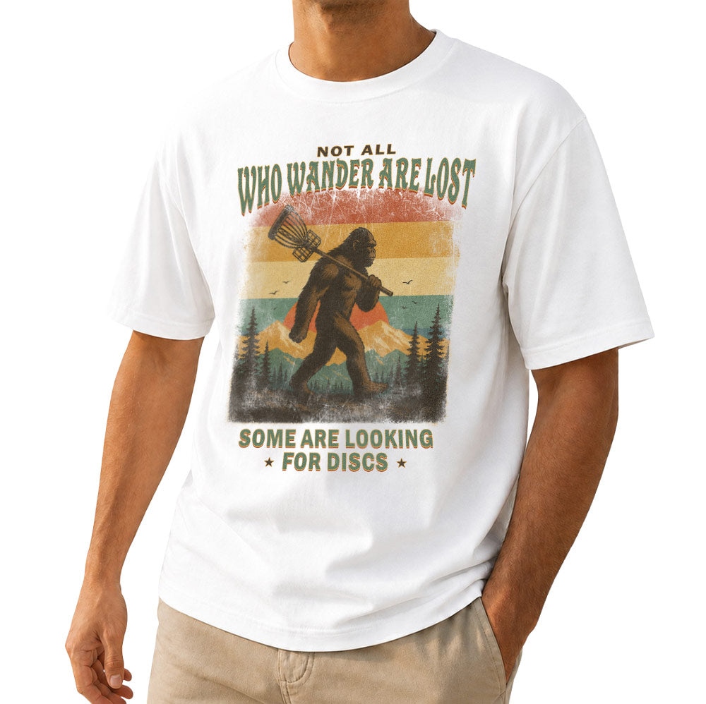 Funny Not All Who Wander Are Lost Disc Golfing Bigfoot Unisex T-Shirt - Sasquatch Golfer Graphic Tee