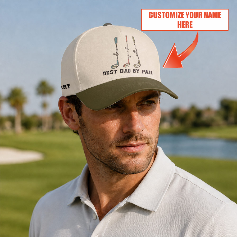 Personalized Best Dad By Par Golf Hat - Funny Golf Gift for Golfers