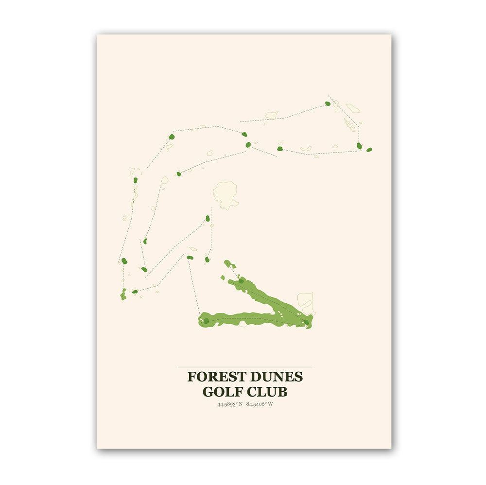 Forest Dunes golf course map print poster, Michigan USA golf wall art